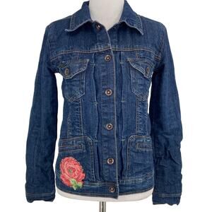 Of The Earth Embroidery Floral Jean Button Jacket Size XS